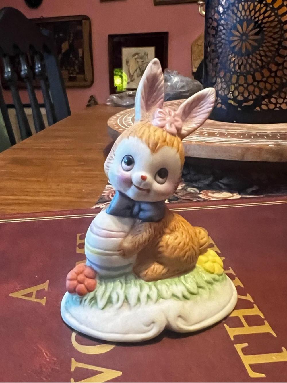 Vintage Japan Flambro Cute Bunny Figurine with Easter Egg